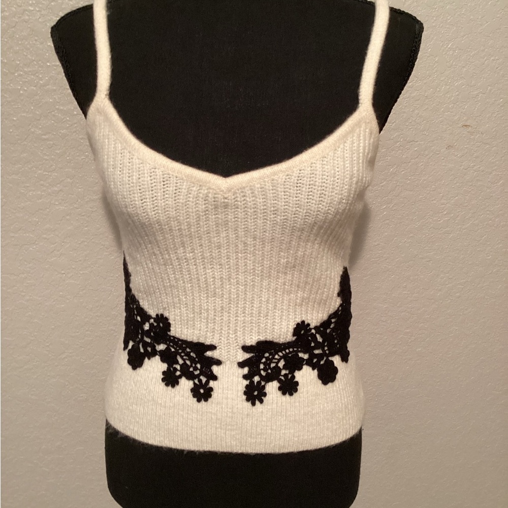 Express Ribbed Embellished Camisole White and Black